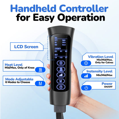 Qunler Leg Massager, Air Compression Foot Massager for Leg, Calf, Thigh, Vibration, Knee Heating, Helpful for Varicose Veins, Muscle Fatigue, Cramps, Swelling, Gift for Fathers' Mothers' Day
