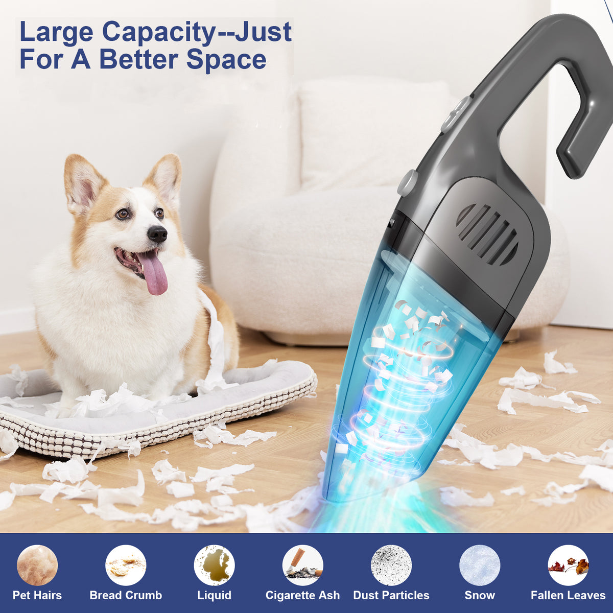 Qunler Handheld Vacuum Cordless, 7.5KPA Powerful Multi Stage Suction Portable Car Vacuum Cleaner, Quick Charge Handheld Vacuum with Washable HEPA Filter for Car