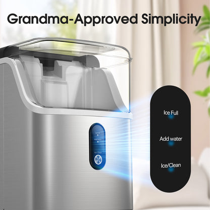 Qunler Countertop Nugget Ice Maker Machine, 33lb/Day Soft Chewable Pebble Crushed Portable Ice Maker, Stainless Steel