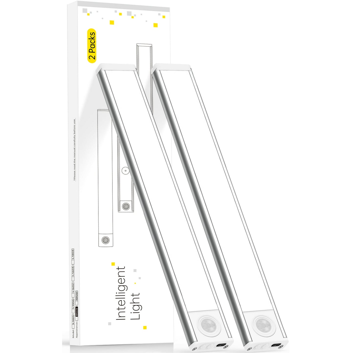 54 LED Under Cabinet Lights, 12-inch USB Rechargeable Counter Lighting Indoor Wireless Motion Sensor Light with Magnetic Strip for Kitchen Closet Wardrobe Stairs, 2 Pack
