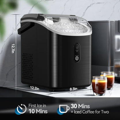 Countertop Nugget Ice Maker, Qunler 33lbs per Day Portable Pebble Ice Machine with Soft Chewable Pellet for Home Use, Stainless Steel