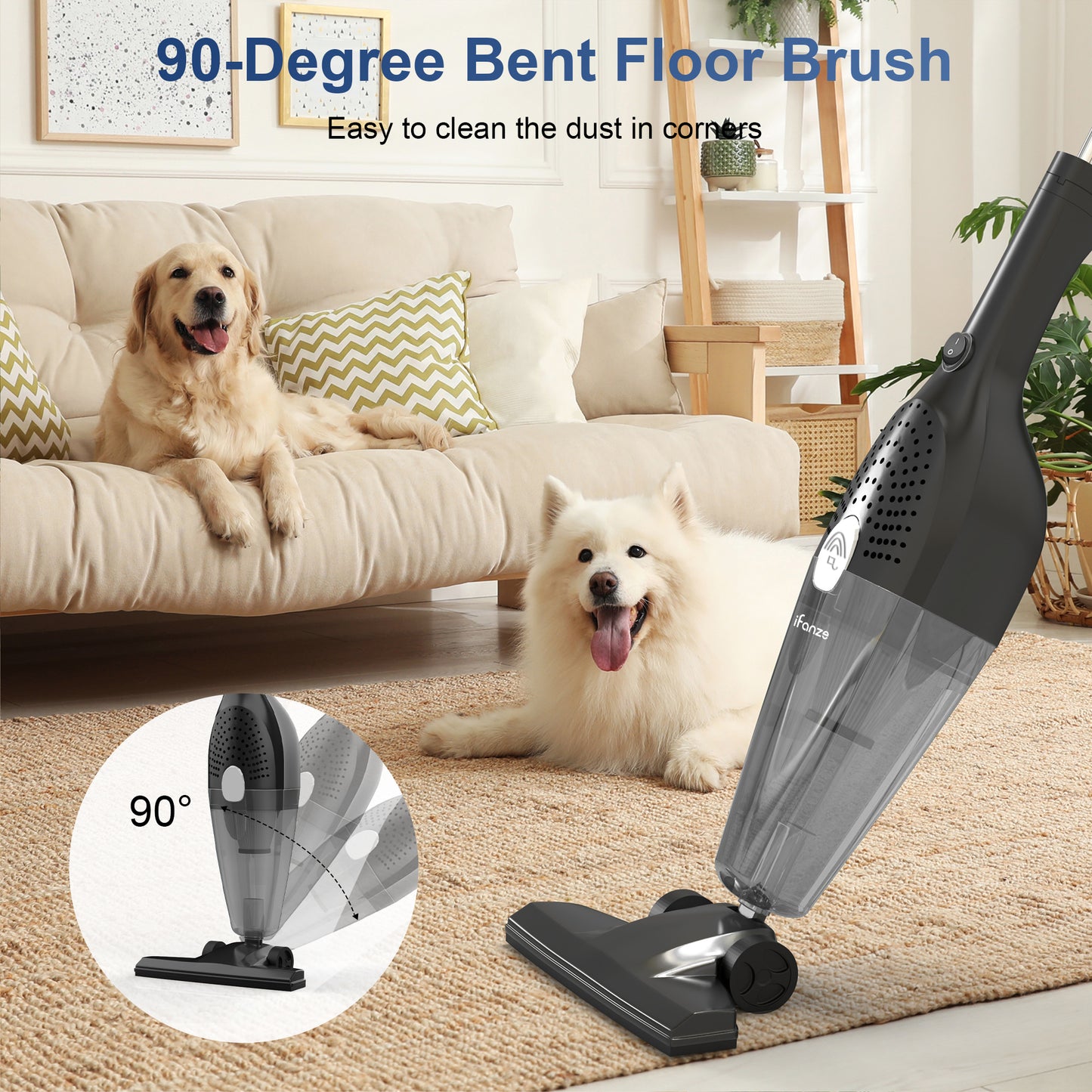 Qunler 25Kpa Corded Stick Vacuum Cleaner with Powerful Suction, 3-in-1 Lightweight Handheld Vacuum Cleaner for Home Carpet Pet Hair, Black Grey, BR602