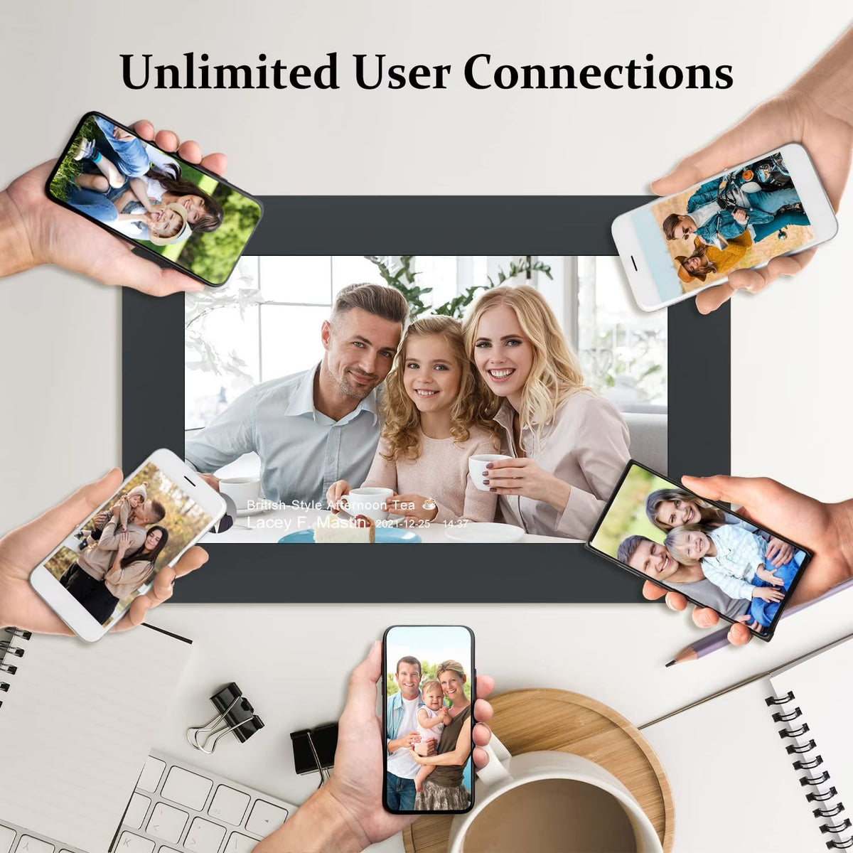 Qunler WiFi Digital Picture Frame, 10.1 inch IPS Touch Screen Smart Cloud Photo Android Uhale with 32GB Storage, Easy Setup to Share Photos or Videos via Free Uhale APP, Auto-Rotate, Wall Mountable