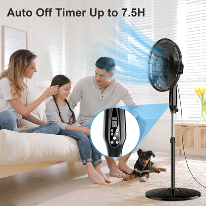 16'' Pedestal Oscillating Fan with Remote Control, Stand Up Fan Adjustable Height, 3-Speed, Electric Cooling Fans for Bedroom Home Office Use