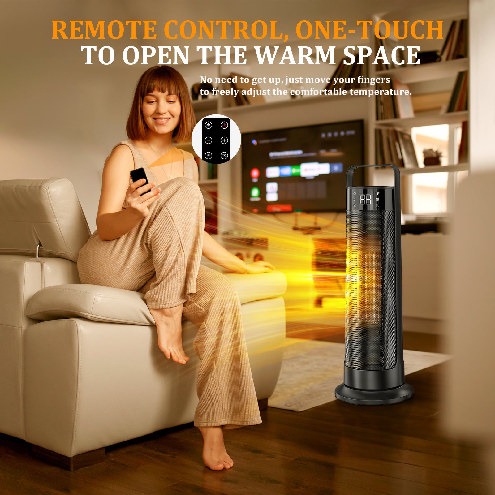 21" Space Heaters for Indoor Use, 1500W Fast Heating 50° Oscillating Portable Electric PTC Ceramic Heater, with Thermostat, Overheat Protection, 12H Timer, 3 Modes, Black