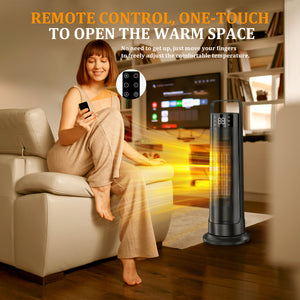 21" Space Heaters for Indoor Use, 1500W Fast Heating 50° Oscillating Portable Electric PTC Ceramic Heater, with Thermostat, Overheat Protection, 12H Timer, 3 Modes, Black