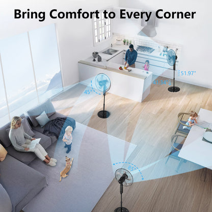 Qunler 18" Oscillating 3-Speed Pedestal Fan with Remote and Timer, Adjustable Quiet Stand Up Fan for Home and Bedroom, Black