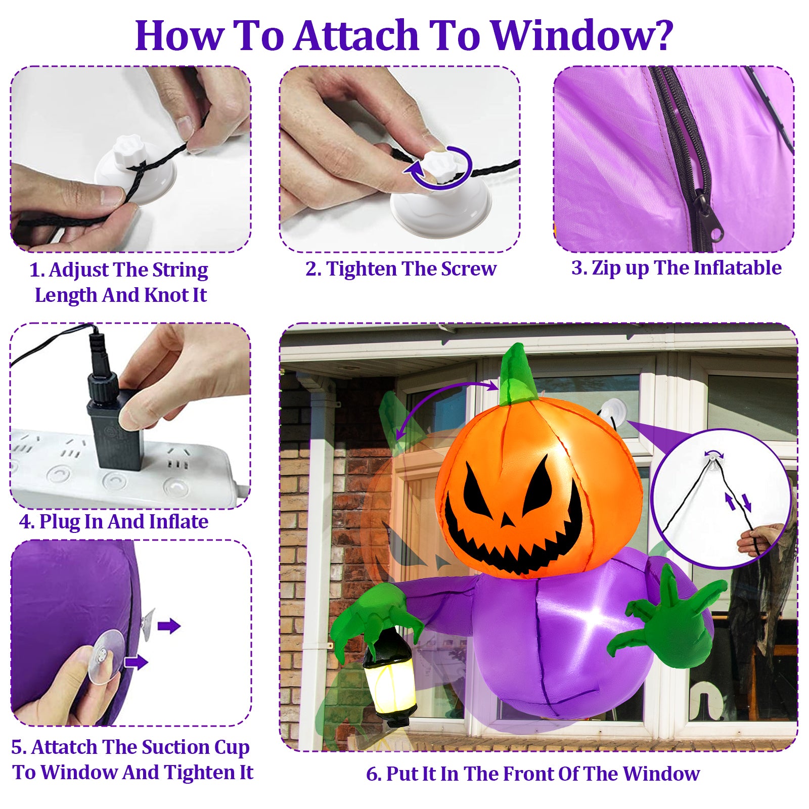 Posrue Halloween Inflatables Outdoor Decorations, Flying Pumpkin Broke Out from Window Blow Up Scary Halloween Decorations for Party Indoor, Outdoor, Yard, Porch, Garden, Lawn, 4FT