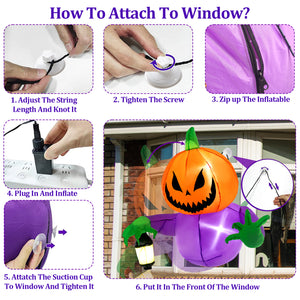 Posrue Halloween Inflatables Outdoor Decorations, Flying Pumpkin Broke Out from Window Blow Up Scary Halloween Decorations for Party Indoor, Outdoor, Yard, Porch, Garden, Lawn, 4FT