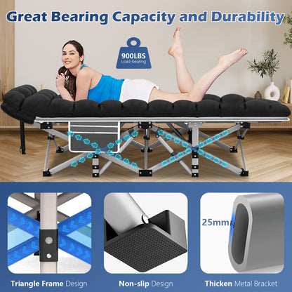 XXXL Folding Camping Cots for Adults, Oversized 83"* 32" Portable Guest Bed with 4 Inch Double-Sided Mattress, 800lbs Loading Sleeping Cot with Carry Bags for Hiking Home Office, Black