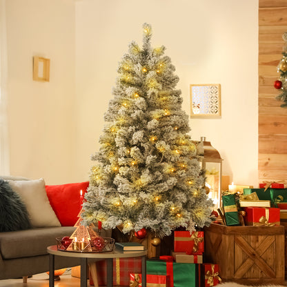 Qunler 4FT Pre-Lit Flocked Christmas Tree with 360 Branch Tips, Snow Artificial Xmas Tree with 100 LED Lights for Holiday, Outdoor, Indoor, Home