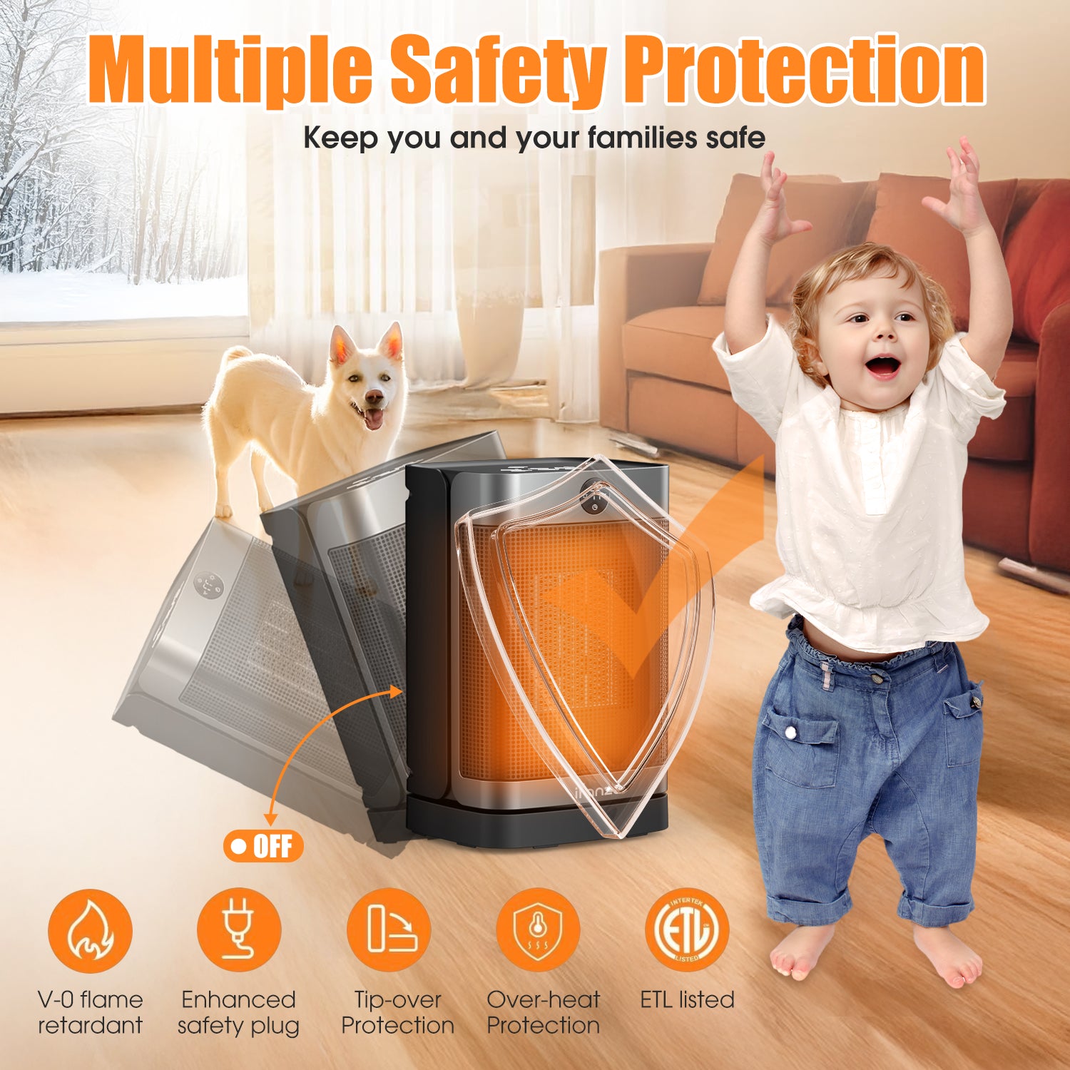 Space Heater Indoor Use, 1000W Electric Portable Heater with Thermostat, Remote, Timer, Overheat & Tip-Over Protection, Electric Heater for Large Room Office Bedroom