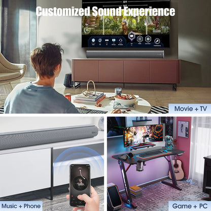 Sound Bar for TV, HDMI Optical AUX Coaxial USB Wired & Wireless Connection Bluetooth Soundbar, Smart TV Sound Bar with Built-in Subwoofers, Remote Control, Gray