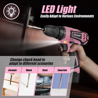 12V Cordless Drill, 2 Variable Speed Electric Power Screw Gun Set with 32 Accessories Multi-function Household Rechargeable Hand Cordless Screwdriver