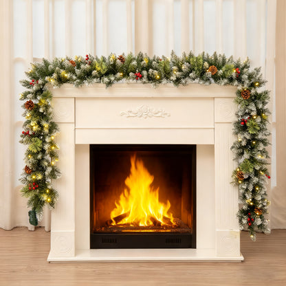 2 Pack - Qunler Pre-Lit Christmas Garland with Lights & Timer for Fireplace Mantel Indoor Outdoor Christmas Decoration, Green