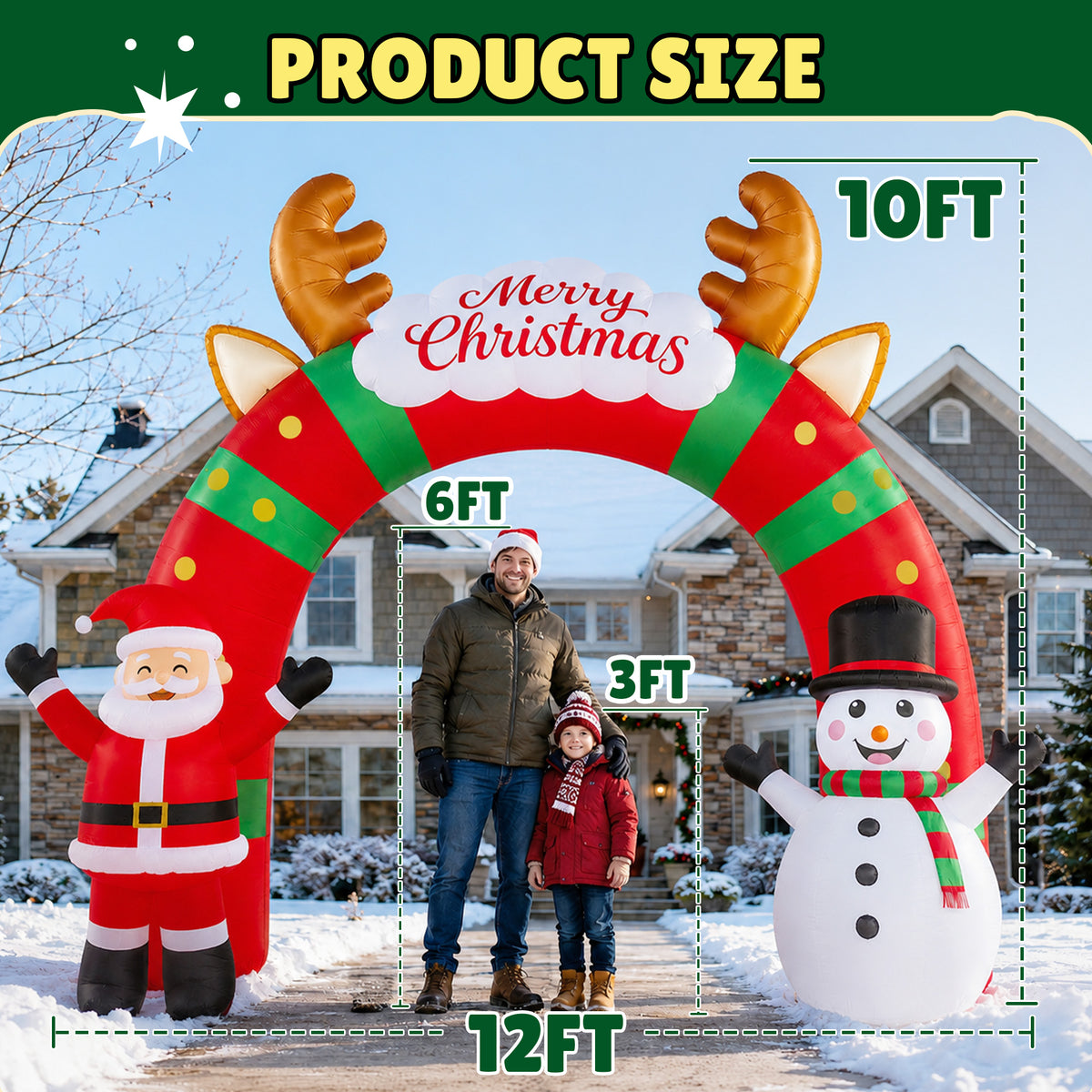 12 FT Long Christmas Inflatable Archway with Santa, Snowman and LED Lights for Outdoor Christmas Yard Decoration