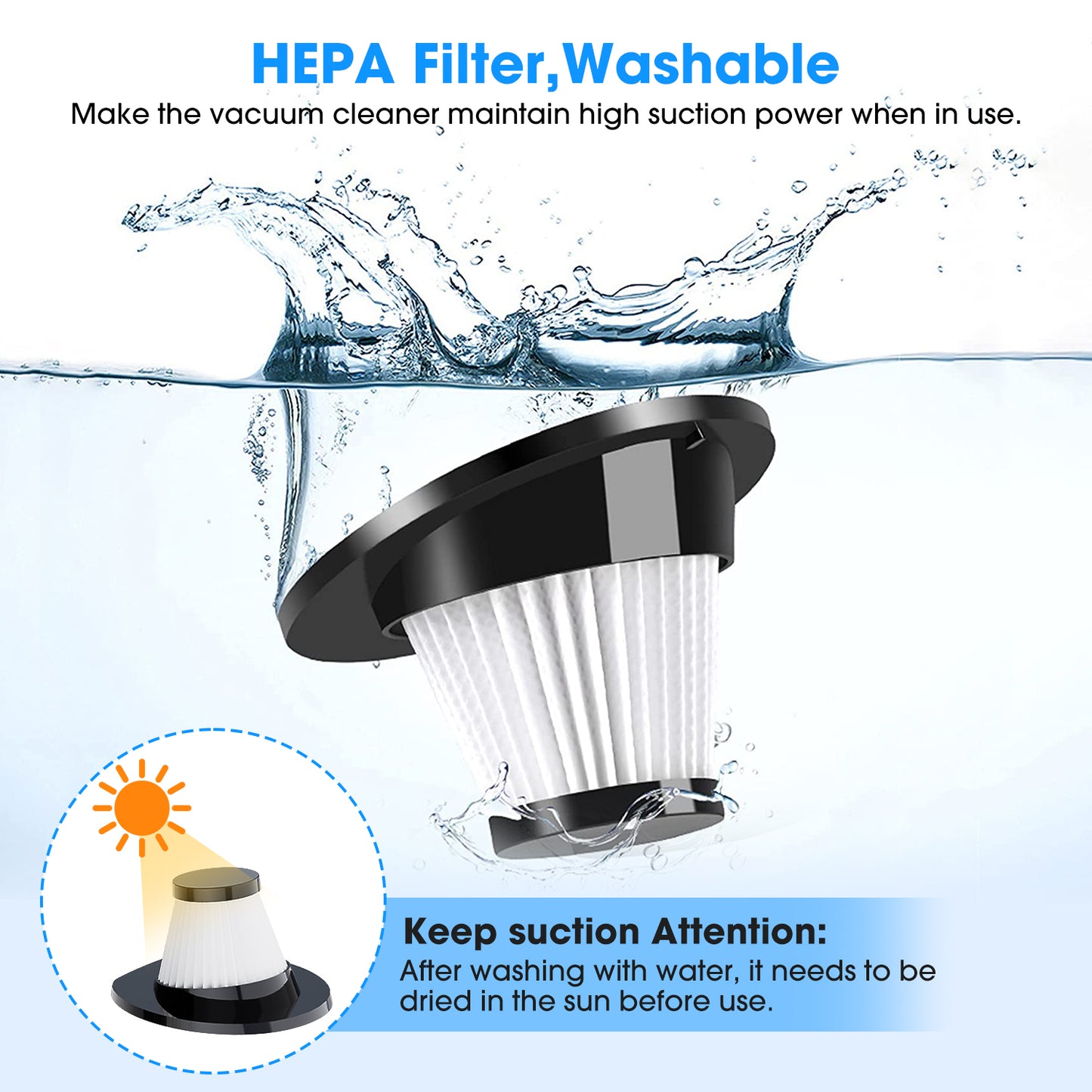 Handheld Vacuum Cordless, 6KPA Powerful Cyclonic Suction Vacuum Cleaner, Portable Car Vacuum Cleaner, Quick Charge Handheld Vacuum with Washable HEPA Filter for Car