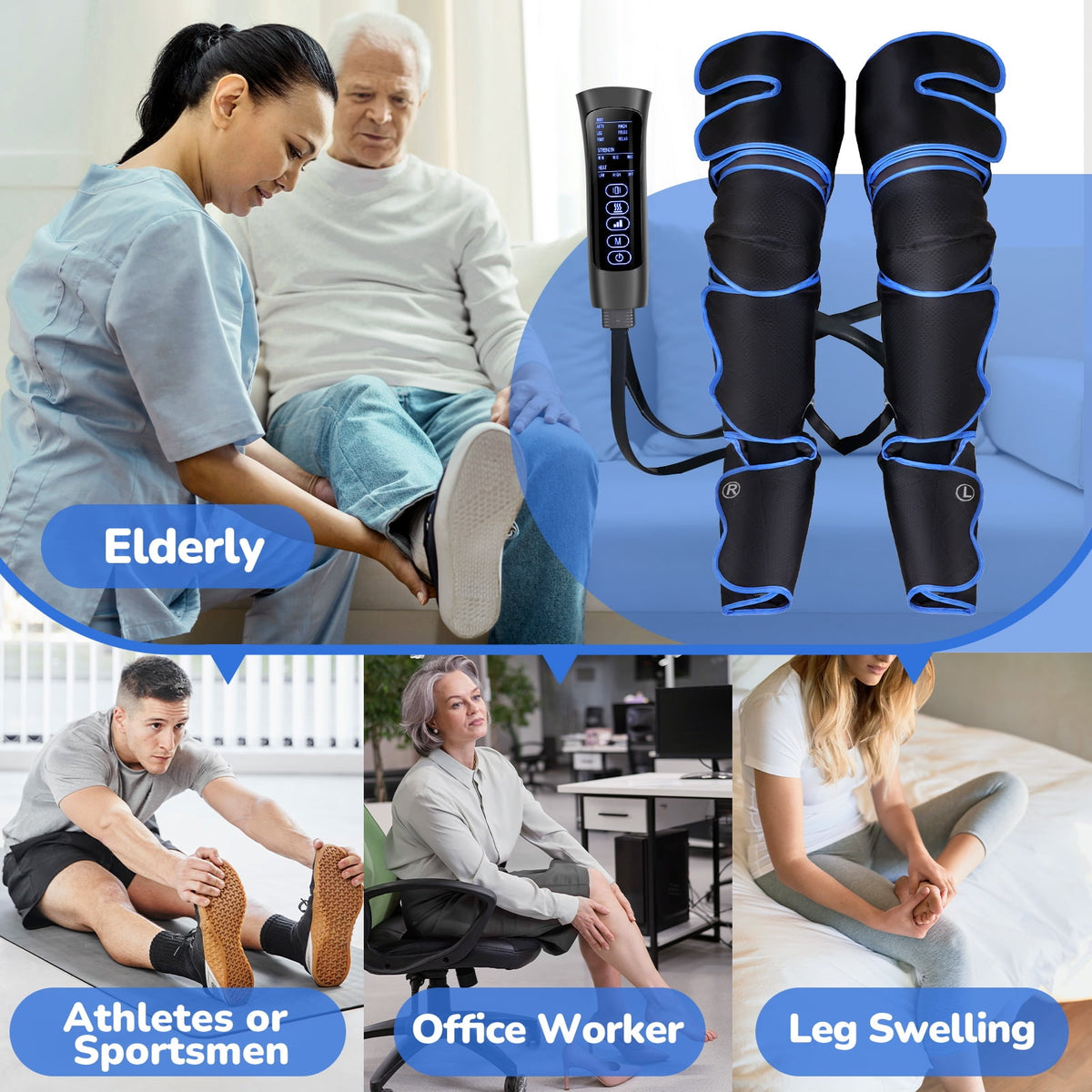 Qunler Leg Massager, Air Compression Foot Massager for Leg, Calf, Thigh, Vibration, Knee Heating, Helpful for Varicose Veins, Muscle Fatigue, Cramps, Swelling, Gift for Fathers' Mothers' Day