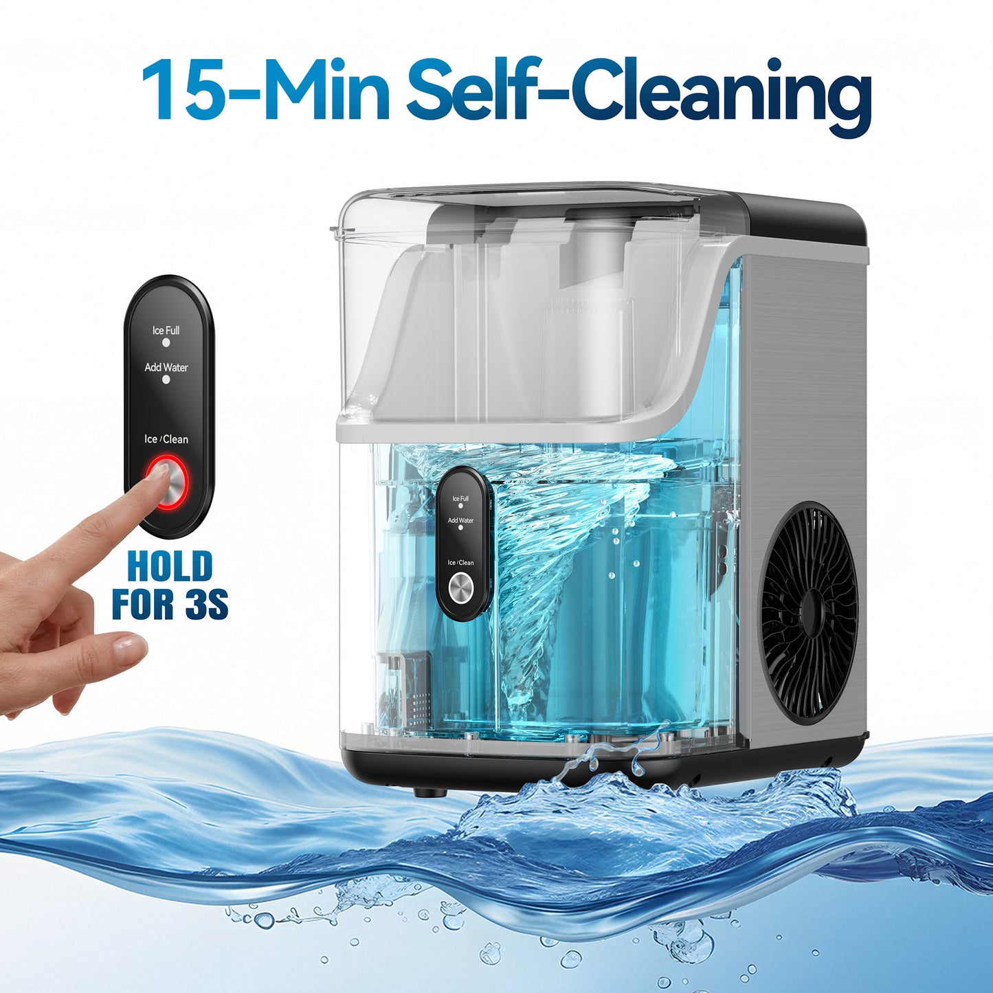 Qunler Countertop Nugget Ice Maker Machine, 33lb/Day Soft Chewable Pebble Crushed Portable Ice Maker, Stainless Steel