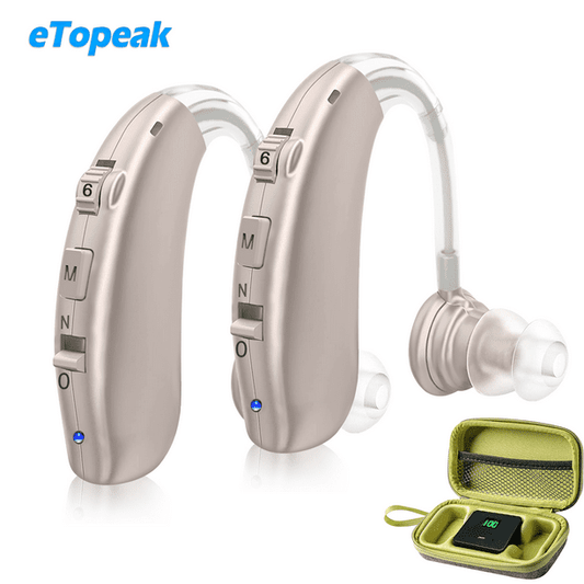 Personal Sound Amplifier for Ears, 80 Hours BTE Amplifiers with Portable Charging Case