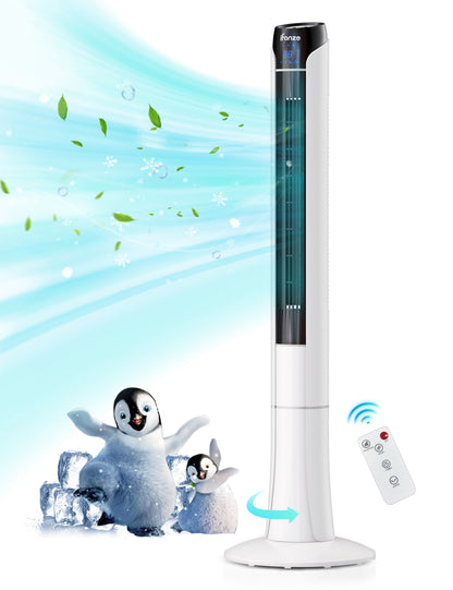 48" Tower Fan for Bedroom, 70 Angle Oscillating Quiet Bladeless Fan, Standing Fan with Remote, 3 Speeds 3 Modes, LED Display, 15H Timer, Floor Fan for Room Indoor Office Home Use, White