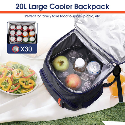 Qunler 23L Cooler Backpack, Soft Sided Insulated Lunch Bag, Leakproof Freezable Cooler Bag with Adjustable Shoulder Strap for Camping Work Travel, Blue