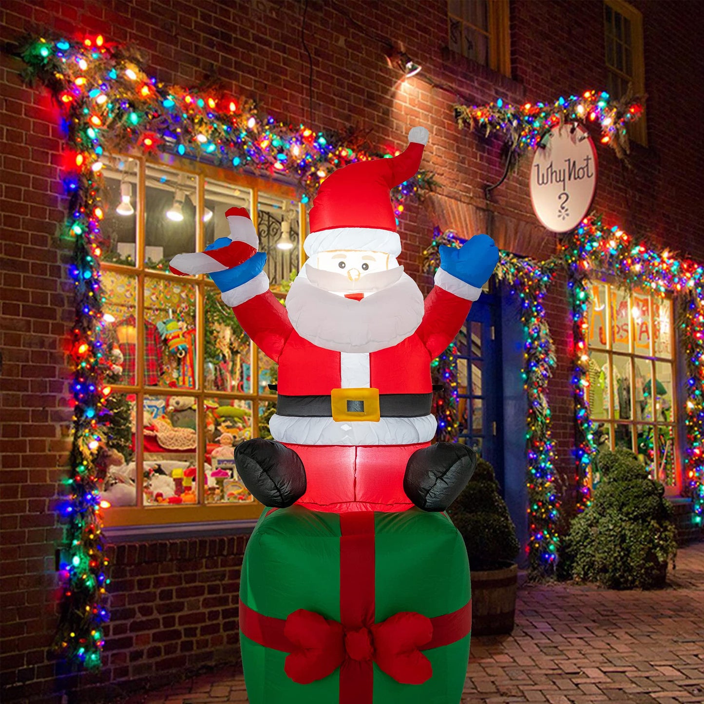 6 Ft Christmas Inflatable Santa Claus with Blow Up Gift Box Outdoor Decorations with Build-in LED Lights, Waterproof Xmas Family Inflatable Decor for Yard Lawn Garden Home Party Indoor Outdoor,Red