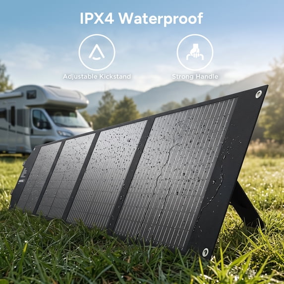 Qunler 100W Foldable Solar Panel with Kickstand for Portable Power Station,Portable Solar Charger for Camping,RV,off-Grid ,Black