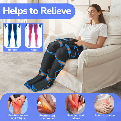Qunler Leg Massager, Air Compression Foot Massager for Leg, Calf, Thigh, Vibration, Knee Heating, Helpful for Varicose Veins, Muscle Fatigue, Cramps, Swelling, Gift for Fathers' Mothers' Day
