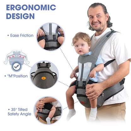 Baby Carrier, 6-in-1 Ergonomic Baby Carrier with Hip Seat Diaper Pocket Front and Back Baby Sling with Waist Stool Lumbar Support for Breastfeeding Newborn to Toddler, Up 50lbs (Gray)