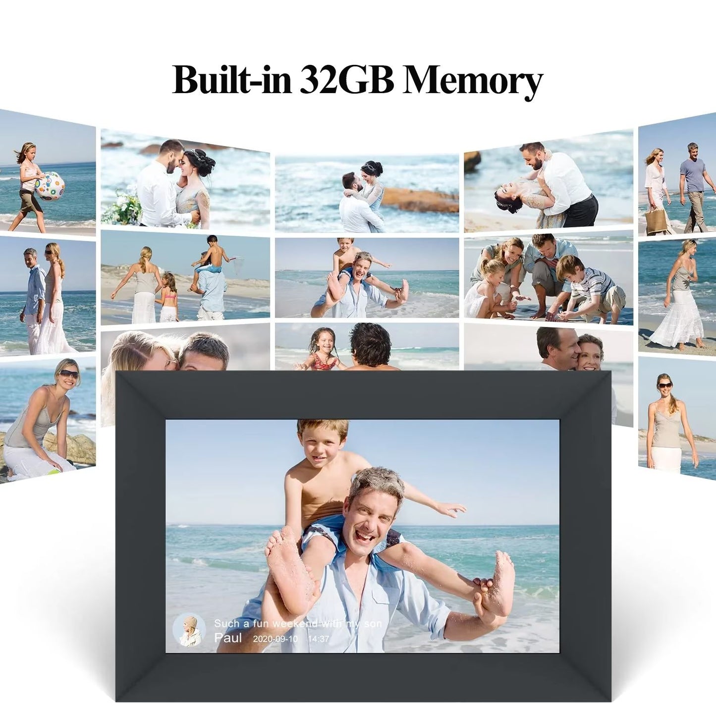 Qunler WiFi Digital Picture Frame, 10.1 inch IPS Touch Screen Smart Cloud Photo Android Uhale with 32GB Storage, Easy Setup to Share Photos or Videos via Free Uhale APP, Auto-Rotate, Wall Mountable