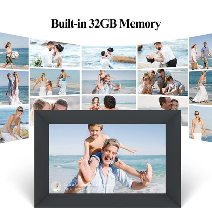Qunler WiFi Digital Picture Frame, 10.1 inch IPS Touch Screen Smart Cloud Photo Android Uhale with 32GB Storage, Easy Setup to Share Photos or Videos via Free Uhale APP, Auto-Rotate, Wall Mountable