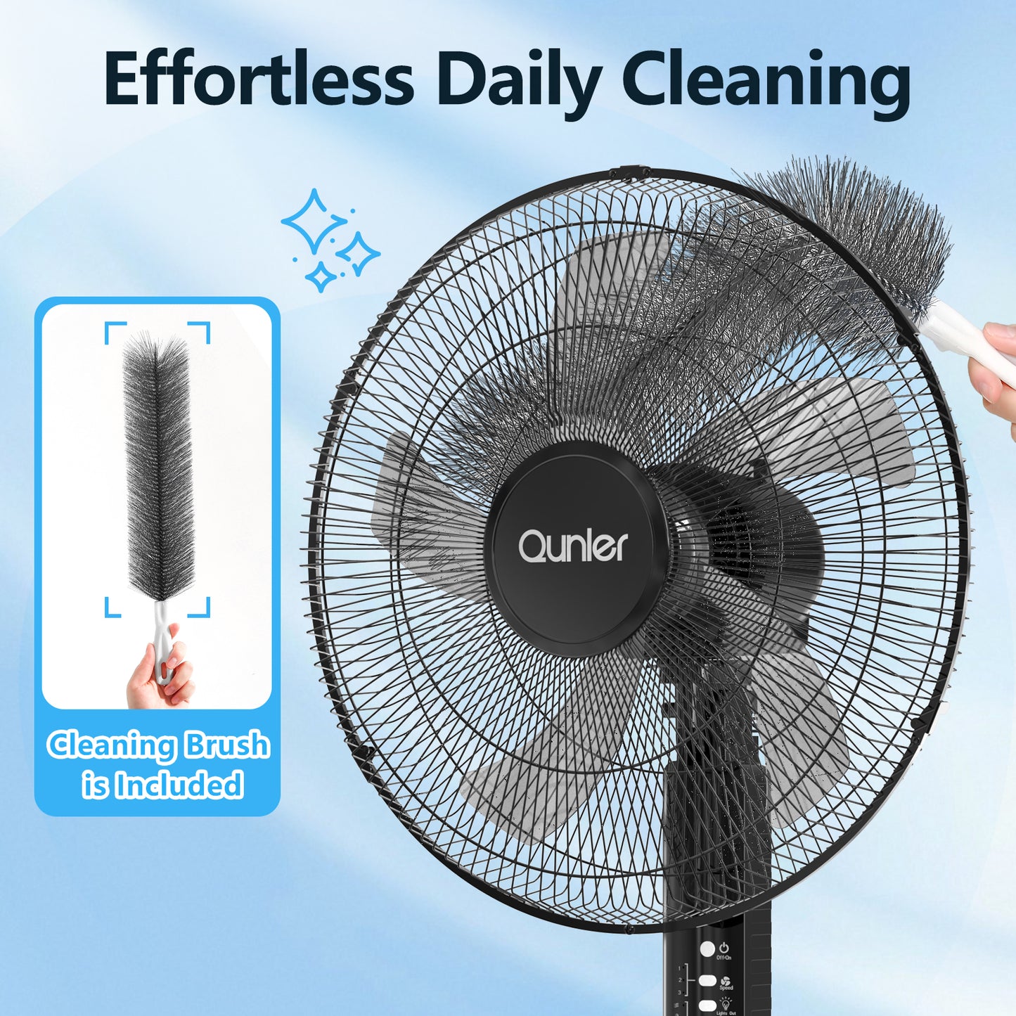 Qunler 18" Oscillating 3-Speed Pedestal Fan with Remote and Timer, Adjustable Quiet Stand Up Fan for Home and Bedroom, Black