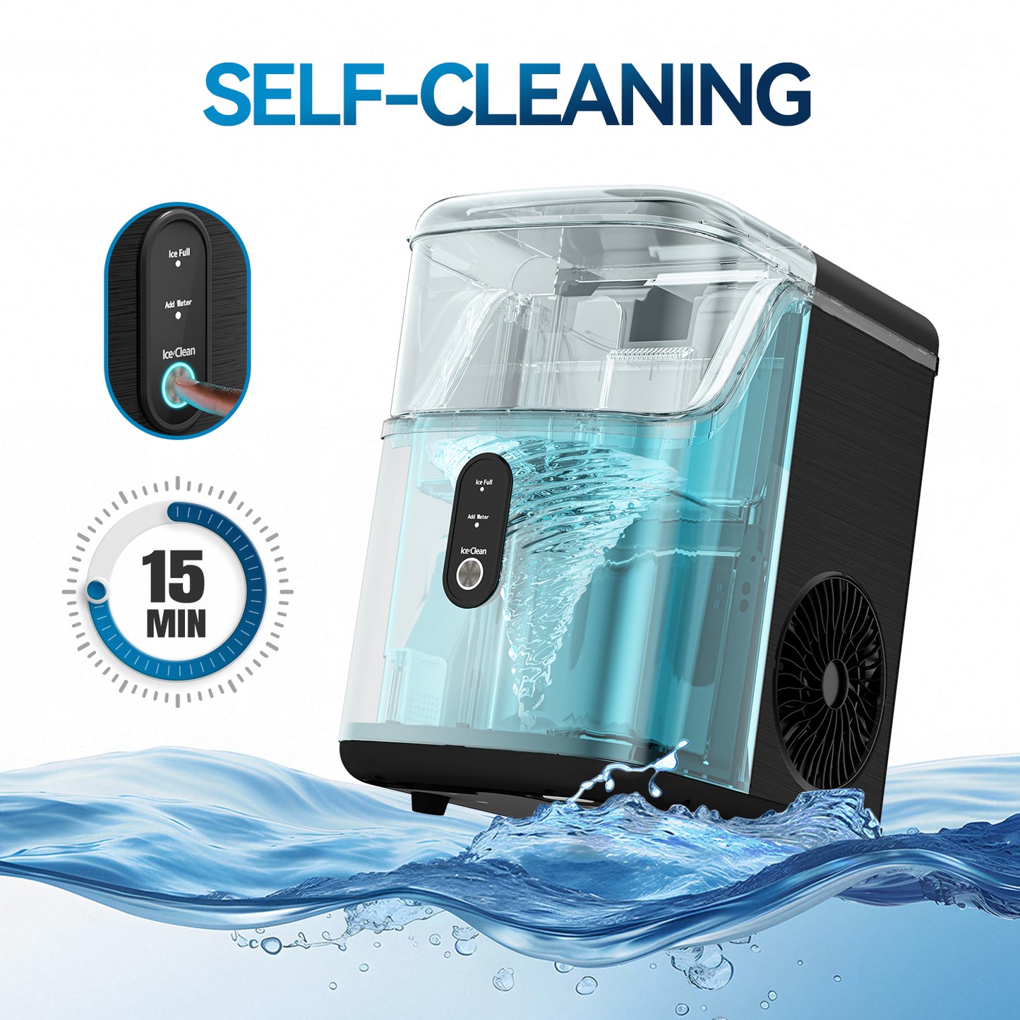 Qunler Nugget Ice Maker Countertops, 33lbs Per Day Portable Pebble ice machine, Crushed Sonic ice maker with Soft Chewable Ice for Home, Party, RV, Camping, Stainless Steel Black