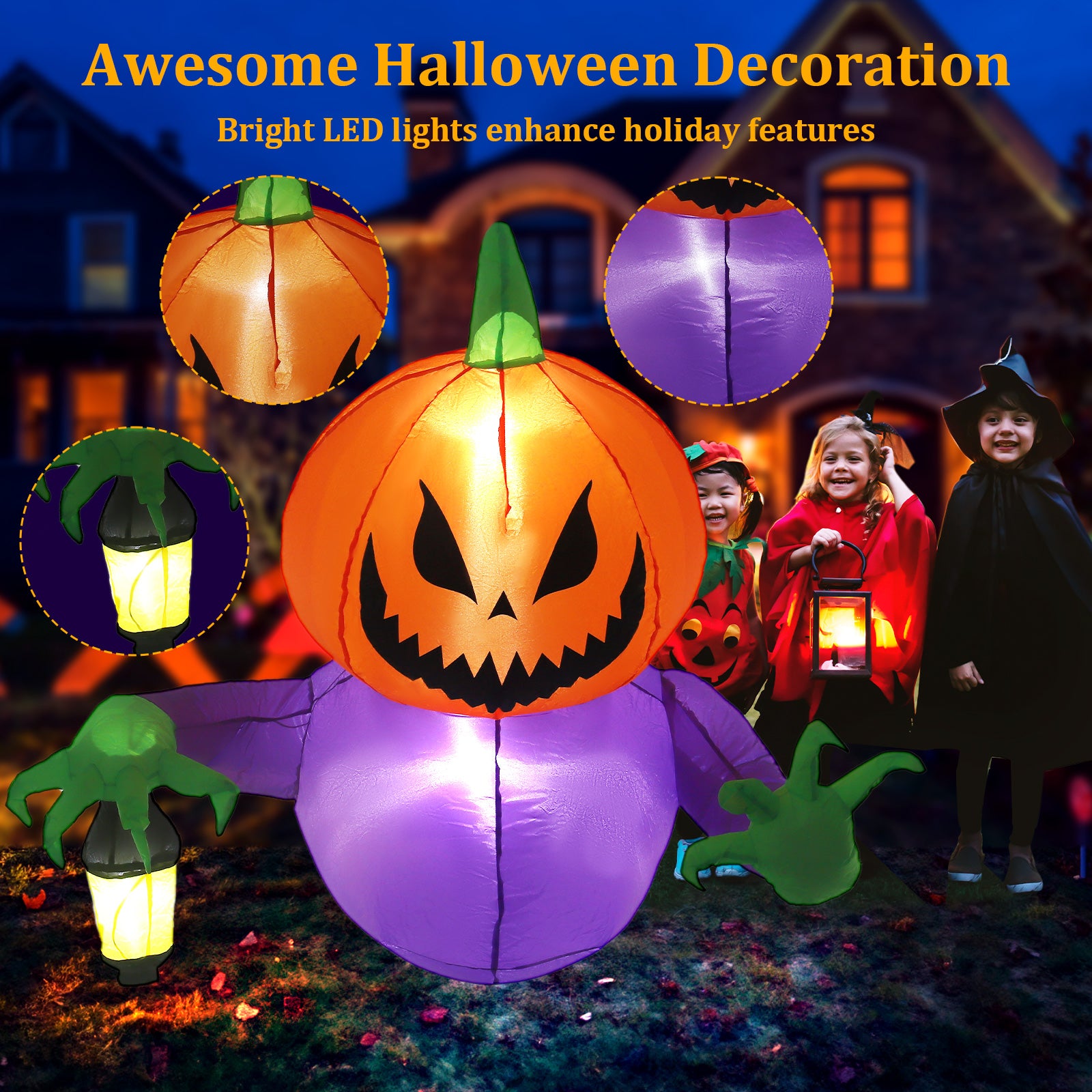 Posrue Halloween Inflatables Outdoor Decorations, Flying Pumpkin Broke Out from Window Blow Up Scary Halloween Decorations for Party Indoor, Outdoor, Yard, Porch, Garden, Lawn, 4FT