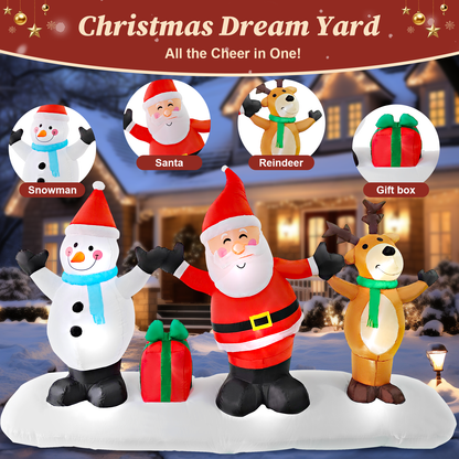 Qunler 9FT Long Santa Claus Snowman & Reindeer Group Christmas Inflatables Outdoor Decorations, Blow Up Yard Decorations with Built-in LED Lights