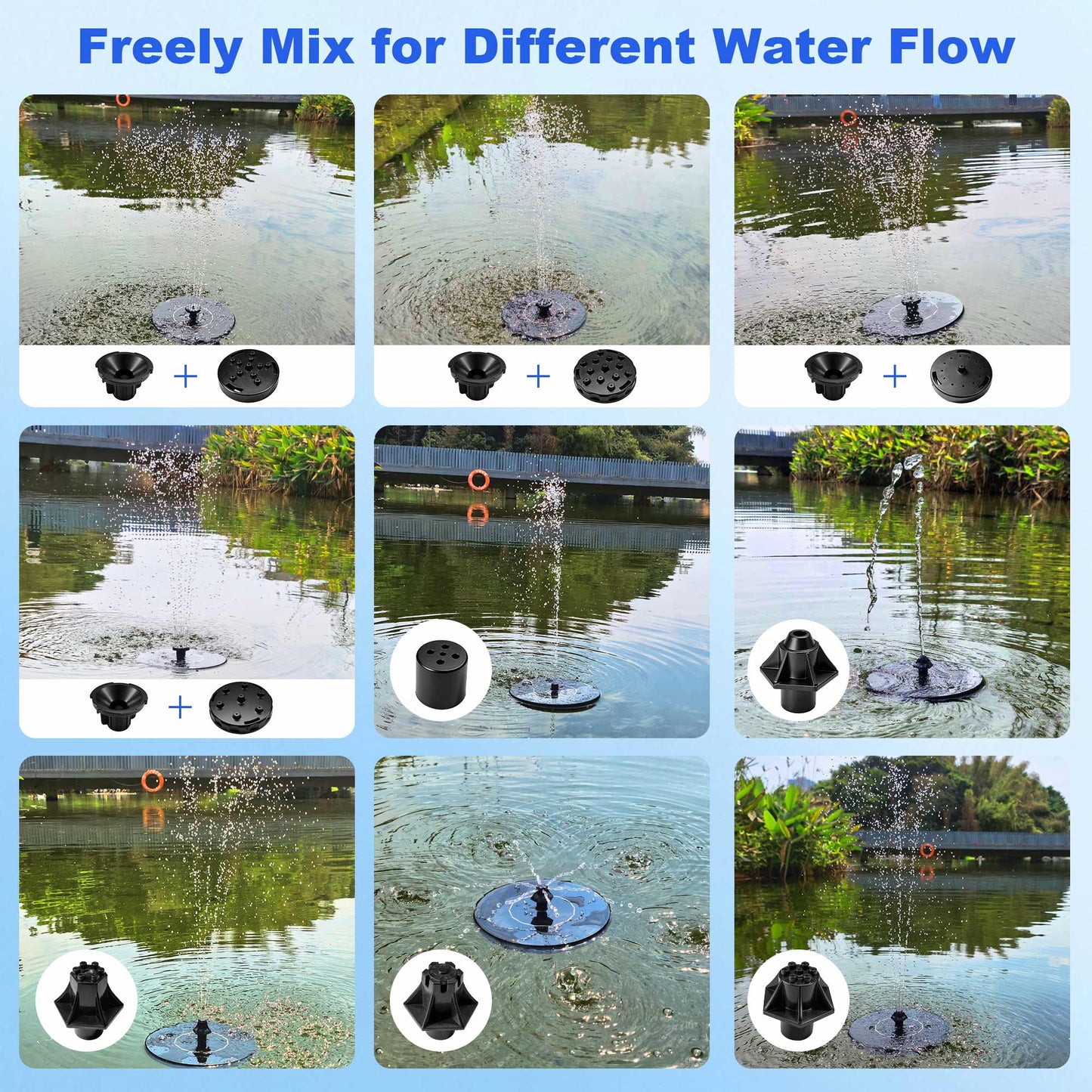 Qunler Solar Fountain, Floating Solar Powered Water Fountain Pump for Bird Bath, Garden, Pond, Pool, Outdoor