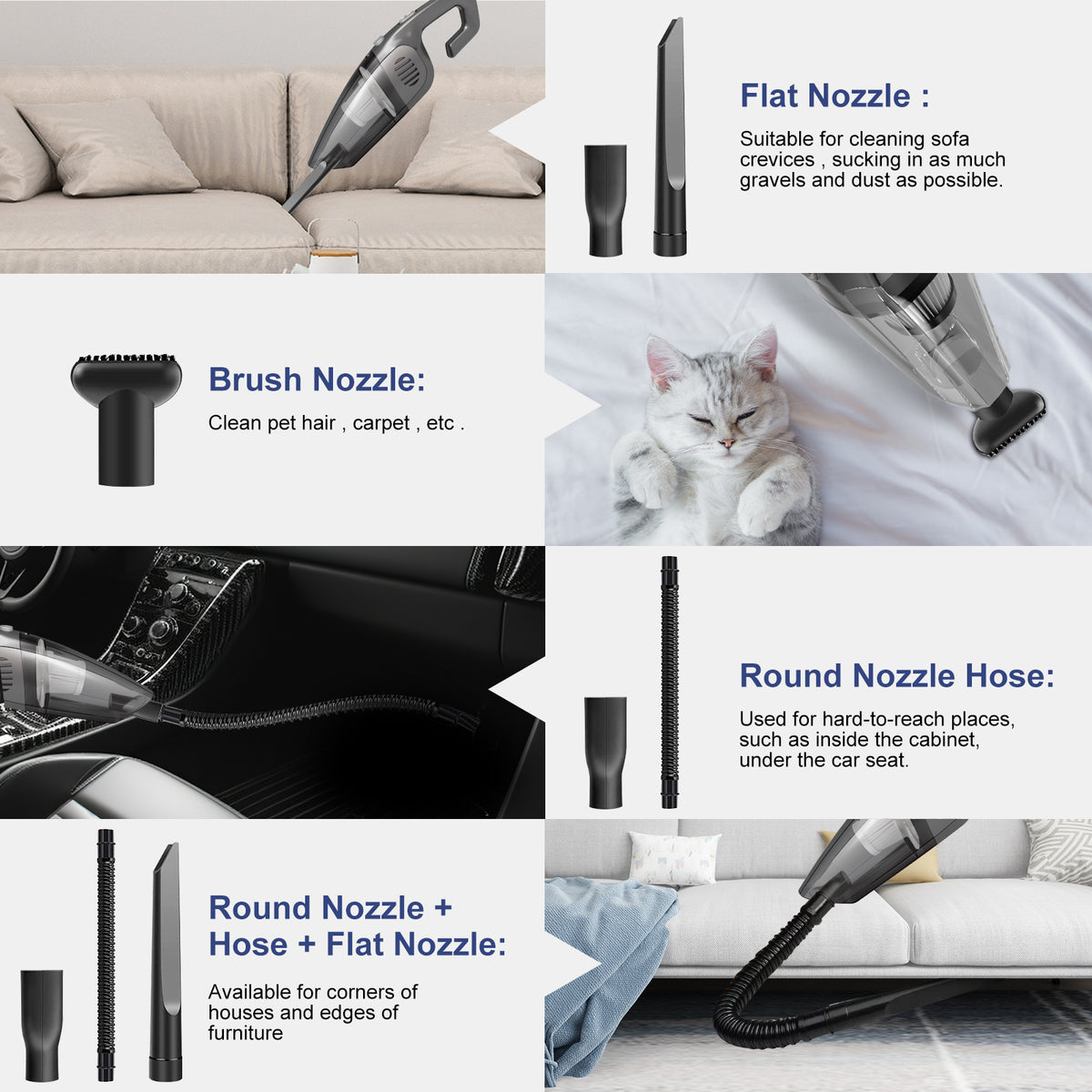 Qunler Handheld Vacuum Cordless, 7.5KPA Powerful Multi Stage Suction Portable Car Vacuum Cleaner, Quick Charge Handheld Vacuum with Washable HEPA Filter for Car