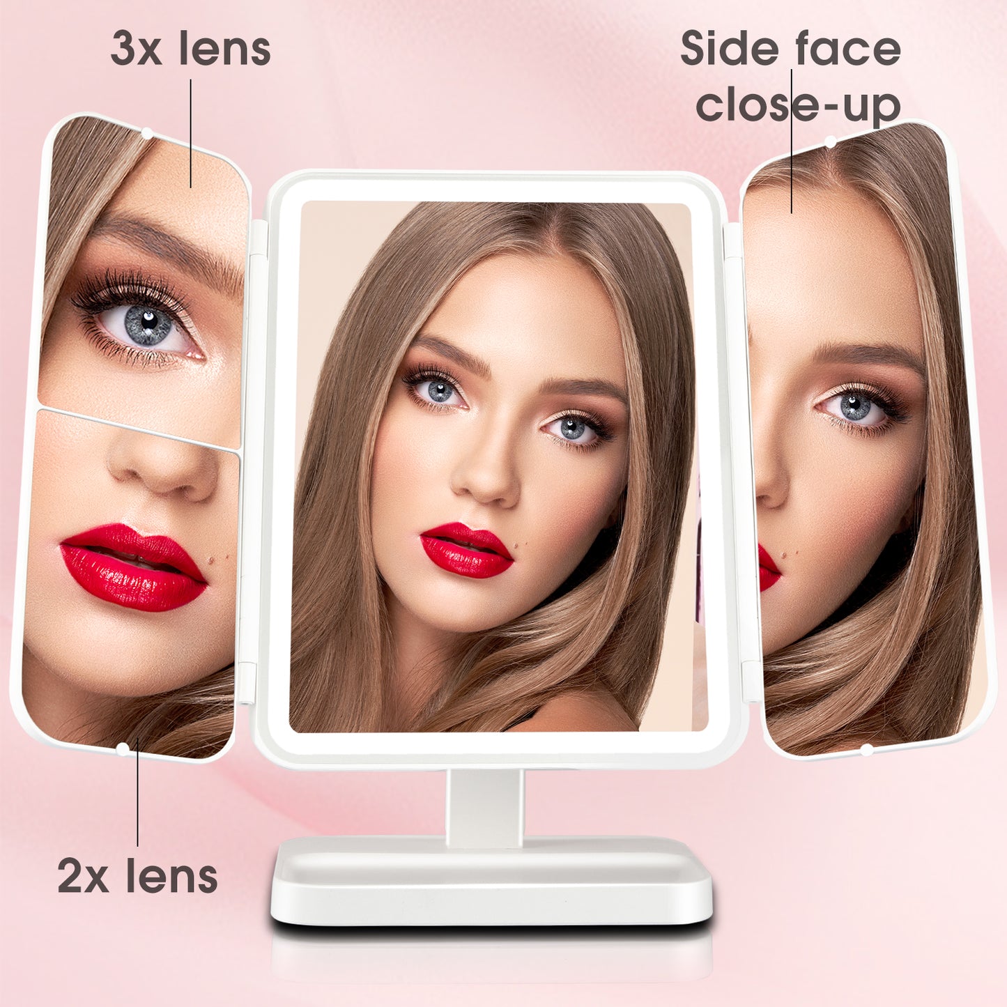 Melliful Makeup Mirror Vanity Mirror with Lights, 2X 3X Magnification, Lighted Makeup Mirror, Touch Control, Trifold Makeup Mirror, Dual Power Supply, Portable LED Makeup Mirror, Women Gift (White)
