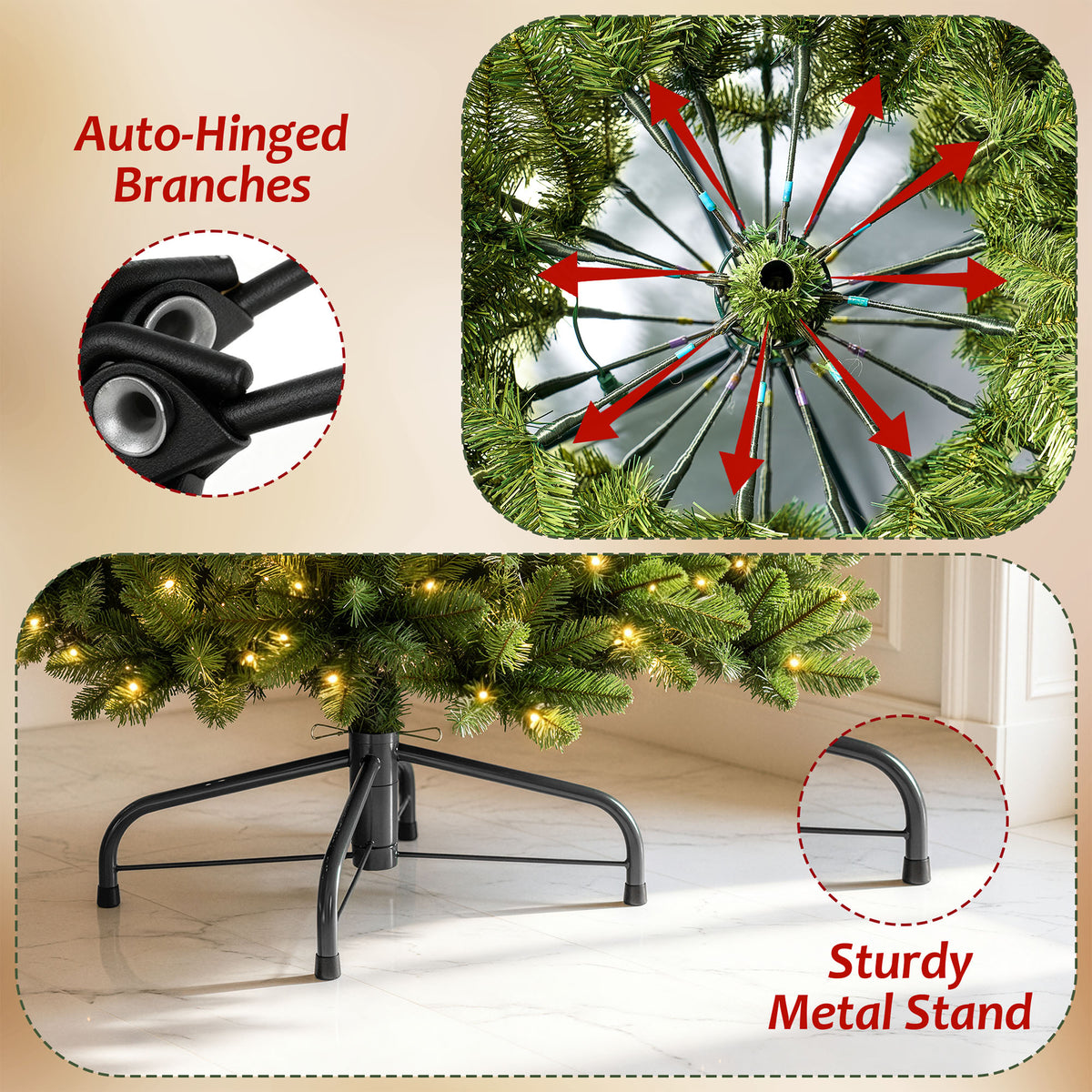 Pre-Lit Christmas Tree, 4ft Artificial Green Christmas Tree with 150 Warm White & Multicolor 10 Modes LED Lights, 360 Lifelike Branch Tips, Metal Stand
