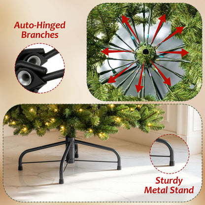 Pre-Lit Christmas Tree, 4ft Artificial Green Christmas Tree with 150 Warm White & Multicolor 10 Modes LED Lights, 360 Lifelike Branch Tips, Metal Stand