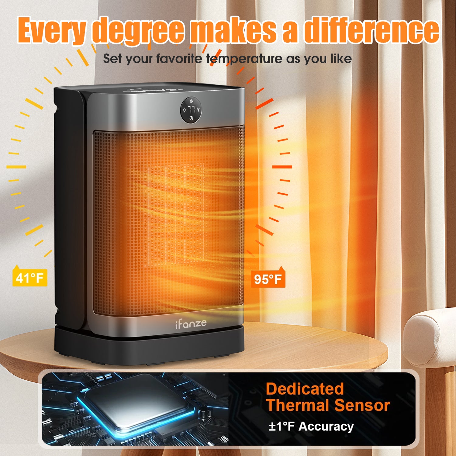 Space Heater Indoor Use, 1000W Electric Portable Heater with Thermostat, Remote, Timer, Overheat & Tip-Over Protection, Electric Heater for Large Room Office Bedroom