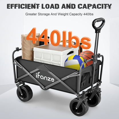 Collapsible Folding Wagon, 560LBS Large Heavy Duty Utility Garden Cart with All-Terrain Wheels and Adjustable Handles for Shopping Camping Sports Outdoor Beach, Black