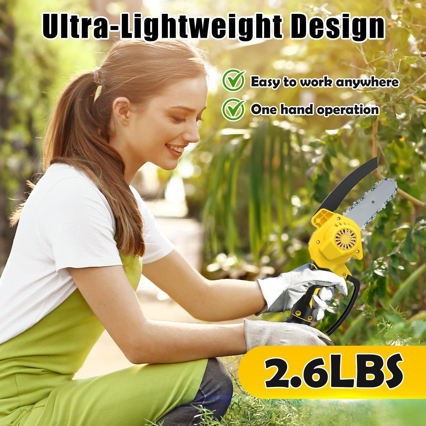 4 inch Mini Chainsaw with 2 Battery, Portable Cordless Lightweight Handled Chain Saws for Wood Cutting Tree Trimming - Black