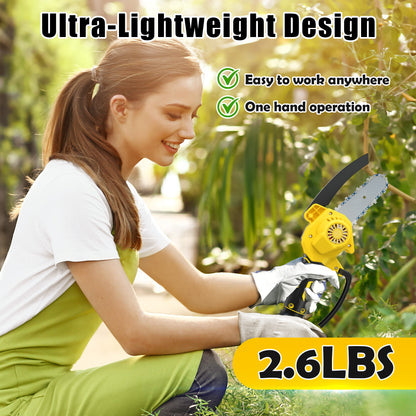 4 inch Mini Chainsaw with 2 Battery, Portable Cordless Lightweight Handled Chain Saws for Wood Cutting Tree Trimming - Black