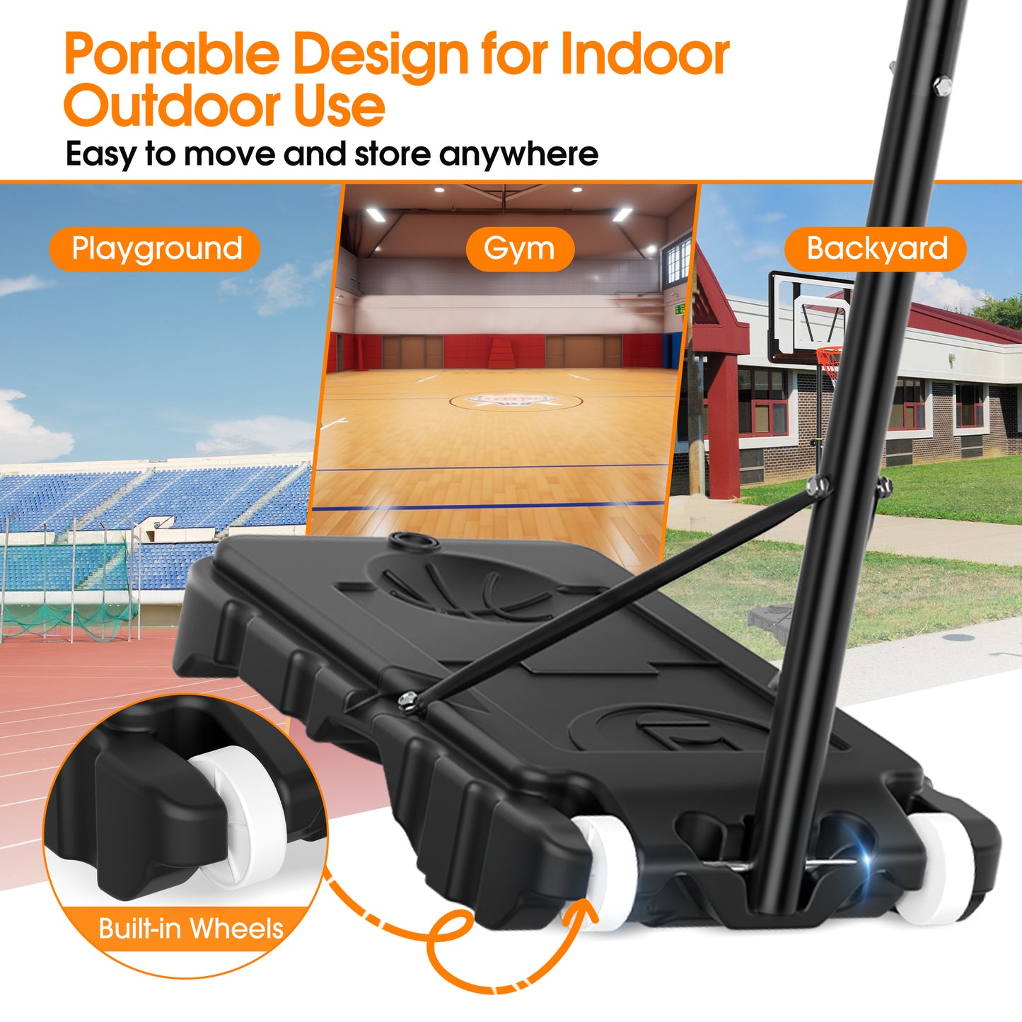 Qunler Basketball Hoop with 5-8ft Adjustable Height for Kids Teenagers Youth Junior, 33'' Portable Basketball Hoop with Stand & Backboard Wheels for Basketball Goals Indoor Outdoor Play