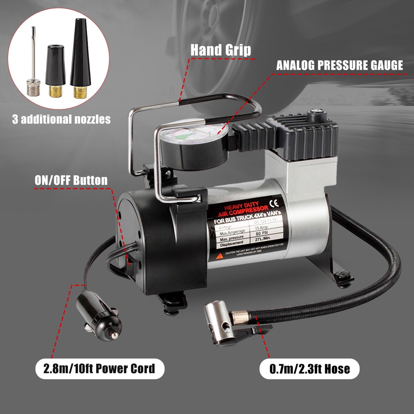 iFanze Tire Inflator Portable Air Compressor Pump DC 12V Tire Inflator for Car, Air Pumps with Mechanical Pressure Gauge for Car, Bicycle, Motorcycle, Basketball