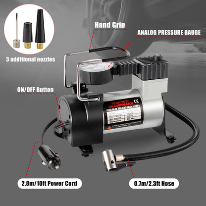 iFanze Tire Inflator Portable Air Compressor Pump DC 12V Tire Inflator for Car, Air Pumps with Mechanical Pressure Gauge for Car, Bicycle, Motorcycle, Basketball