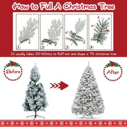 Pre-Lit Artificial Snow Flocked Pencil Christmas Tree Holiday Decoration w/ 350 Clear Lights