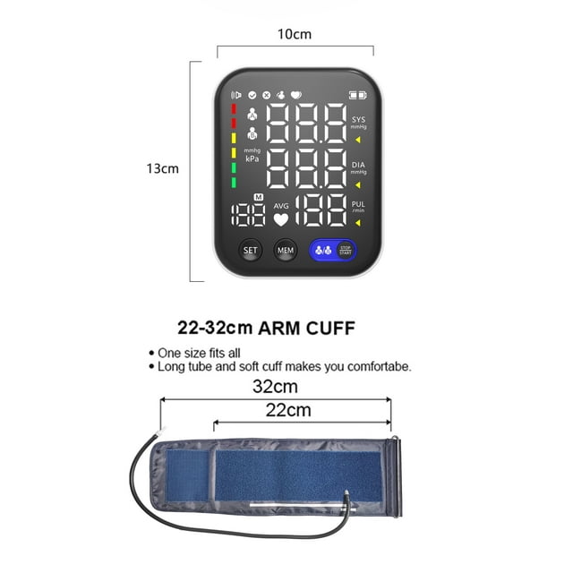 Blood Pressure Monitor, Home Use Automatic Upper Arm Blood Pressure Cuff with Large LCD Display, 2 Users, 240 Recordings, Black